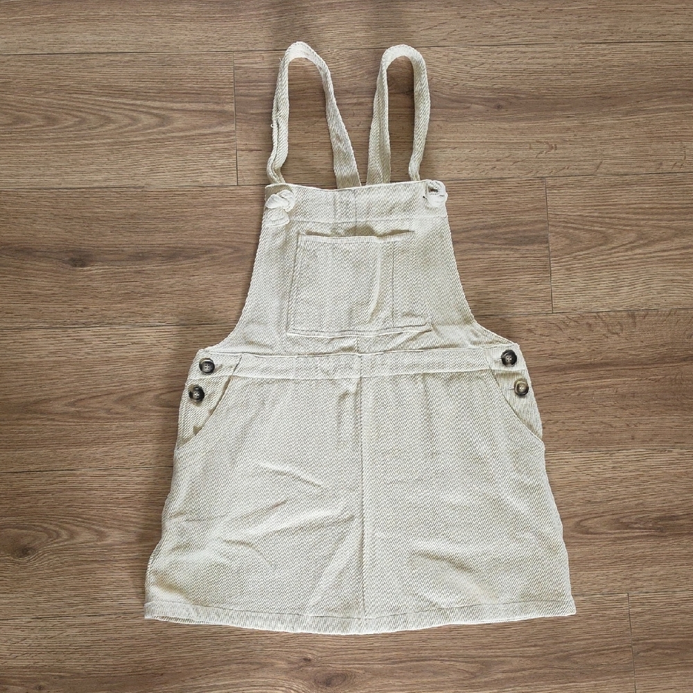 Miou Muse Cream Mini Pinafore Dress with Adjustable Straps, Size Small